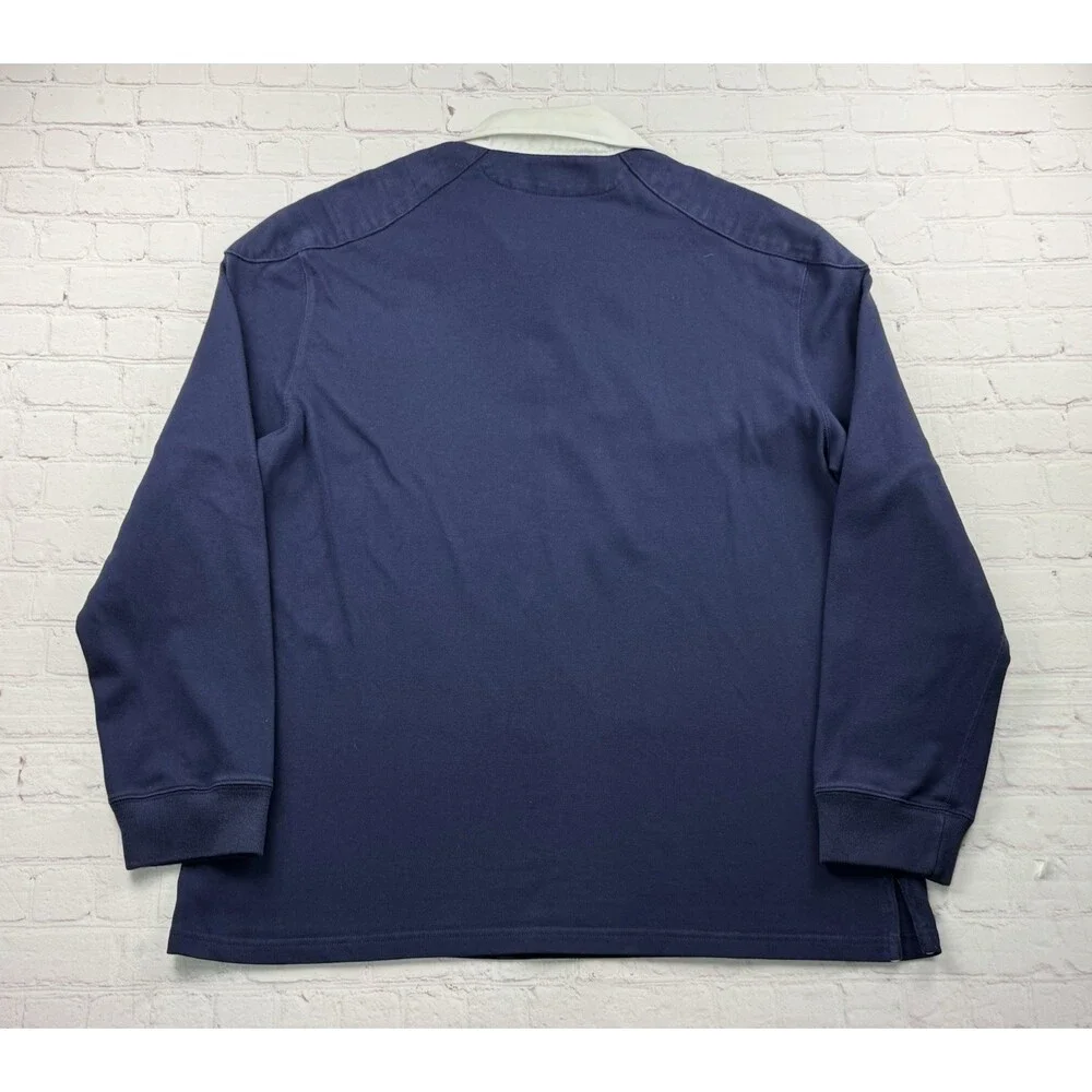 Vintage Polo Ralph Lauren Mens Rugby Polo Shirt Long Sleeve XXL Blue Elbow Patch
